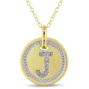 Mimi & Max Anhänger mit Initiale J, Diamantakzent und Kette aus gelbvergoldetem Sterlingsilber
