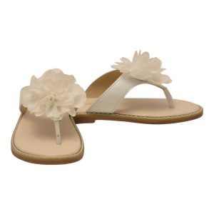 Weiße Mädchen-Zehentrennersandalen mit Organza-Blume, Kleinkindgröße 5 bis Kindergröße 4