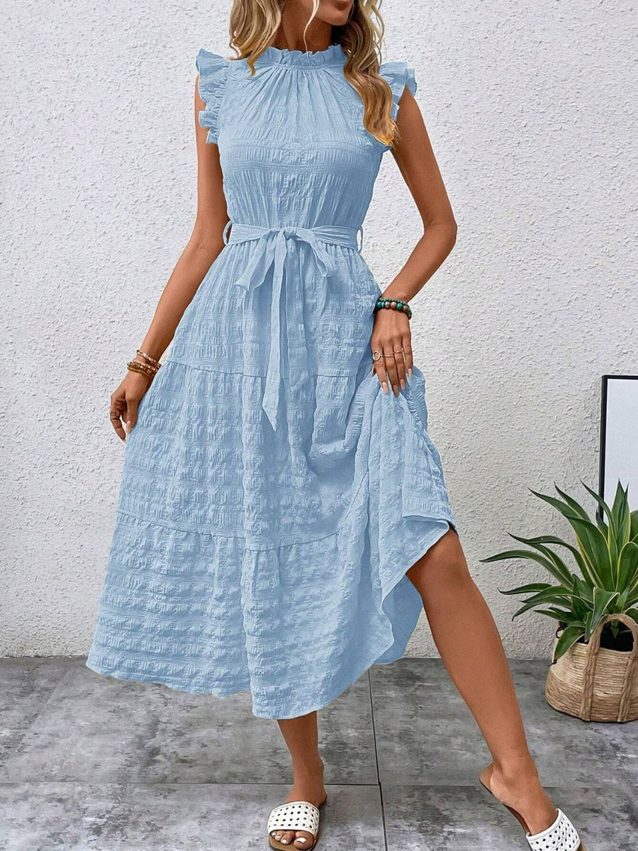 Midikleid mit Bindebändern, Rüschen und kurzen angeschnittenen Ärmeln