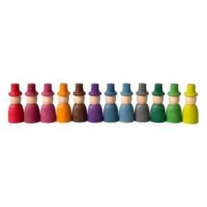 12 gebeizte Holz-Steckpuppen im Zauberer-Set