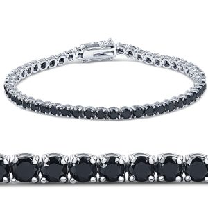 Tennisarmband mit schwarzen Diamanten, 7 1/4 ct, 14 K Weißgold, 7