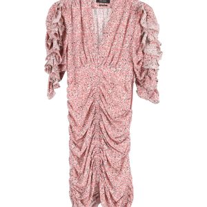 Isabel Marant Andor Minikleid aus Seide mit Blumenmuster und gerafften Nähten – Rosa