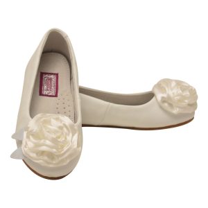 Weiße festliche Mädchen-Ballerinas mit Rosetten, Kleinkindgrößen 7–10
