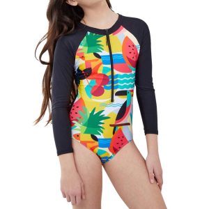 Mädchen-Rashguard-Badeanzug mit Reißverschluss – Tropical – 7733828943932