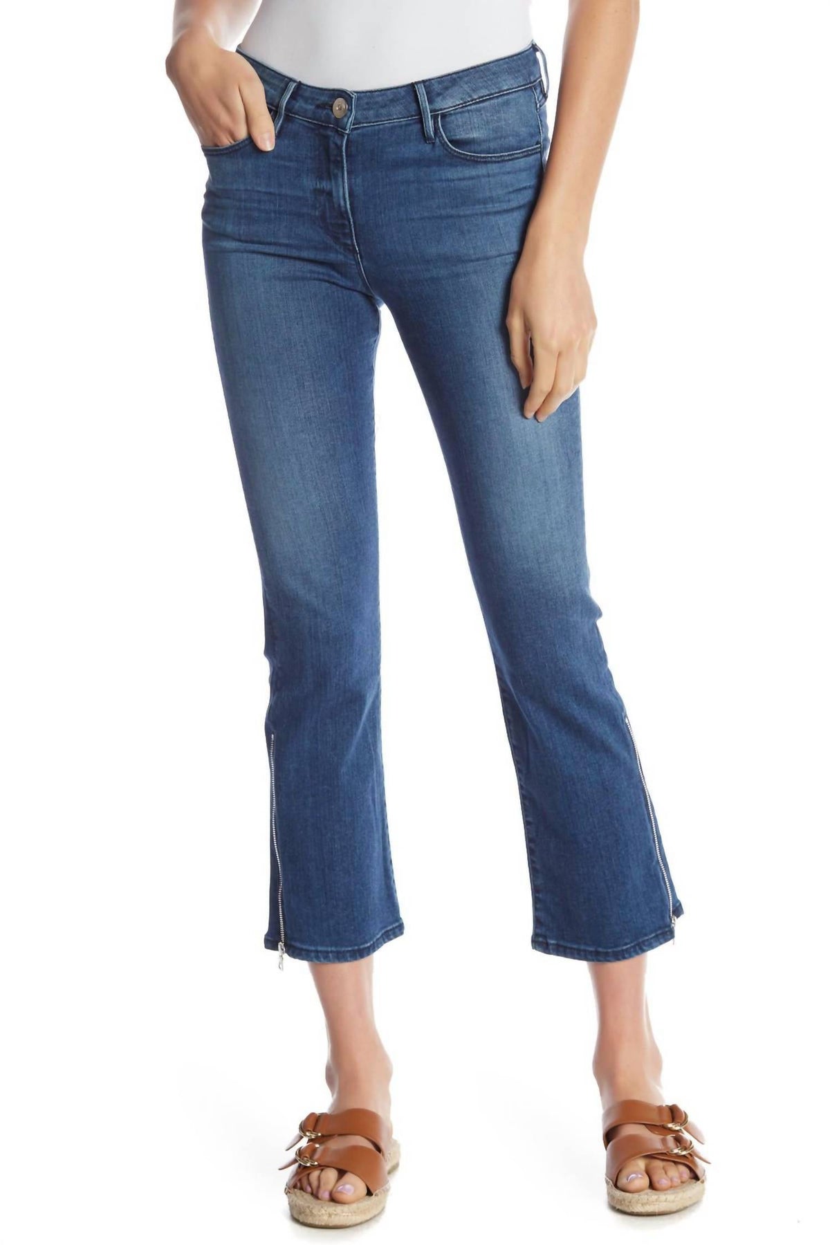 Gusset Jeans – Damen, Blau, Reißverschluss