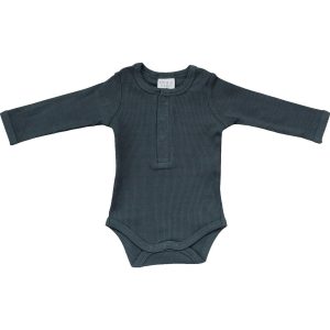 Gerippter Langarm-Body aus Bio-Material mit Druckknöpfen – Anthrazit