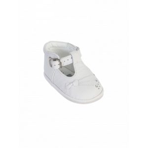 Weiße Baby-Mädchen-Ledertaufschuhe mit T-Riemen und Schnallenverschluss, Größen 1–4