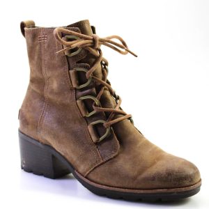 Sorel Stiefeletten – Blockabsatz, Schnürung, Damen, Combat-Stil, Veloursleder, Braun