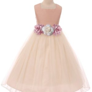 Vintage Rose Kleid aus Polyseide und Tüll für ältere Mädchen in großen Größen, Größe 20,5