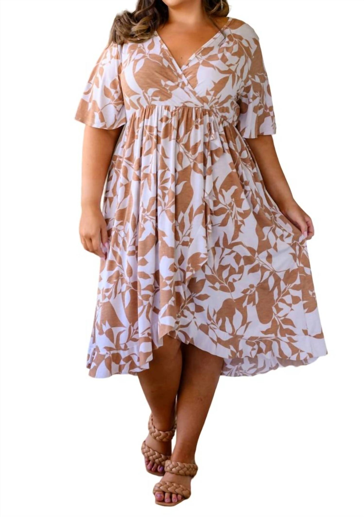 Conversation Starter 7732468187196 Kleid in Wickeloptik – Blumenmuster, Weiß, Braun