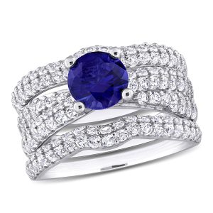 Mimi & Max 4 3/4ct TGW Brautring-Set – synthetischer weißer Saphir, synthetischer blauer Saphir, Sterlingsilber