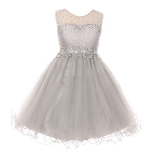 Festliches Tüll-Partykleid für ältere Mädchen mit funkelndem Strass und transparentem Ausschnitt, Größen 12–14