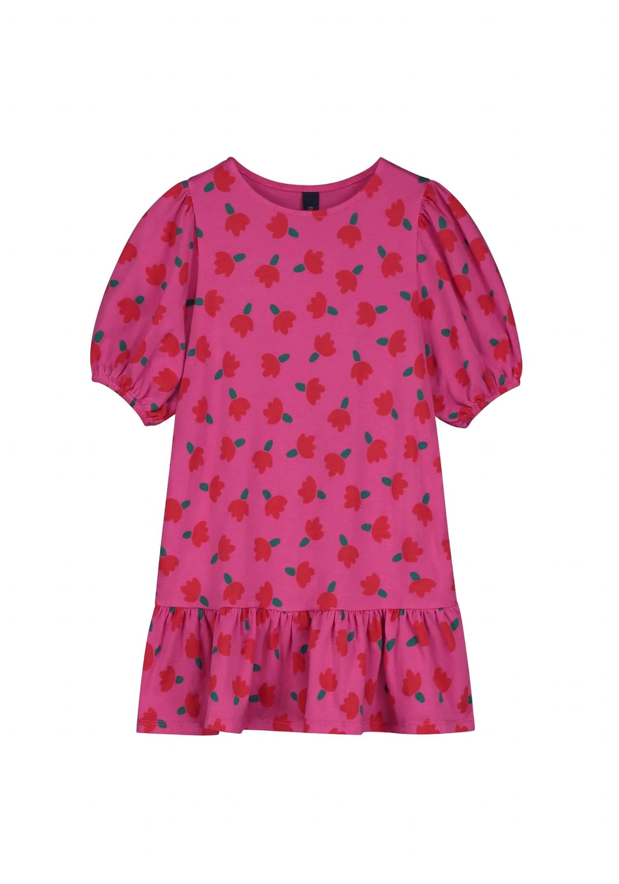 Mädchenkleid mit Ballonärmeln und Blumenmuster – Himbeere – 7733747449916