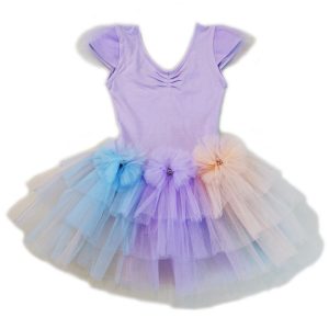 Lila Mädchen-Ballettkleid mit bauschigem Tutu und dreifarbigen Schleifen, S (9–24 M)–XL (6–8)