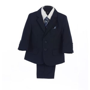 Marineblauer fünfteiliger Baby-Jungen-Anzug mit Jacke, Weste, Krawatte, Einstecktuch, Hemd und Hose, 6–24 Monate