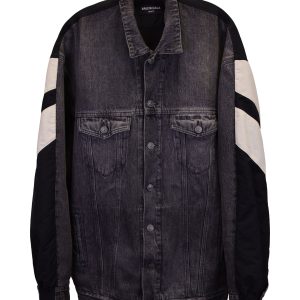 Balenciga Denim-Trainingsjacke aus schwarzer Baumwolle mit Einsätzen – 7733764587580