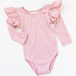 Vintage Gymnastikbody – lange Flügelärmel, Rosa