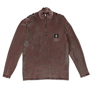 Hemd – halber Reißverschluss, gestreift, Velours, Herren, Schwarz, Rosa