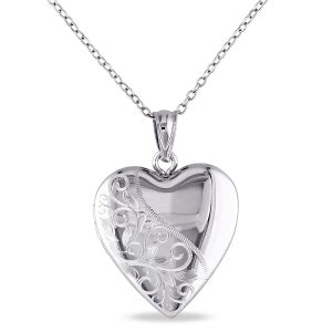 Mimi & Max gravierter filigraner Herz-Medaillonanhänger mit Kette aus Sterlingsilber