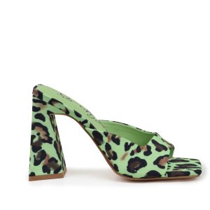 Damen-Pantolettensandalen mit grünem Leopardenmuster