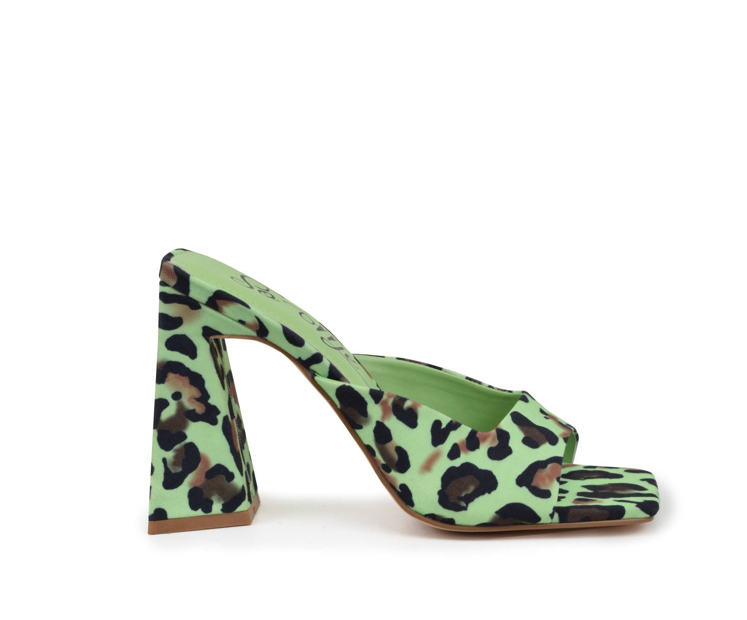Damen-Pantolettensandalen mit grünem Leopardenmuster