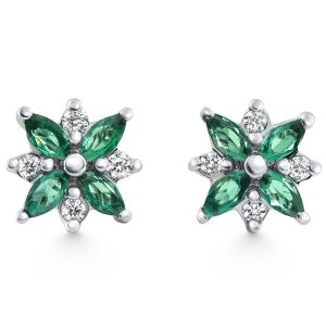 .60Ct 14k Ohrringe – Weißgold, Schraubverschluss, im Labor gezüchtet, Diamant, Smaragd, Grün, Blütenform