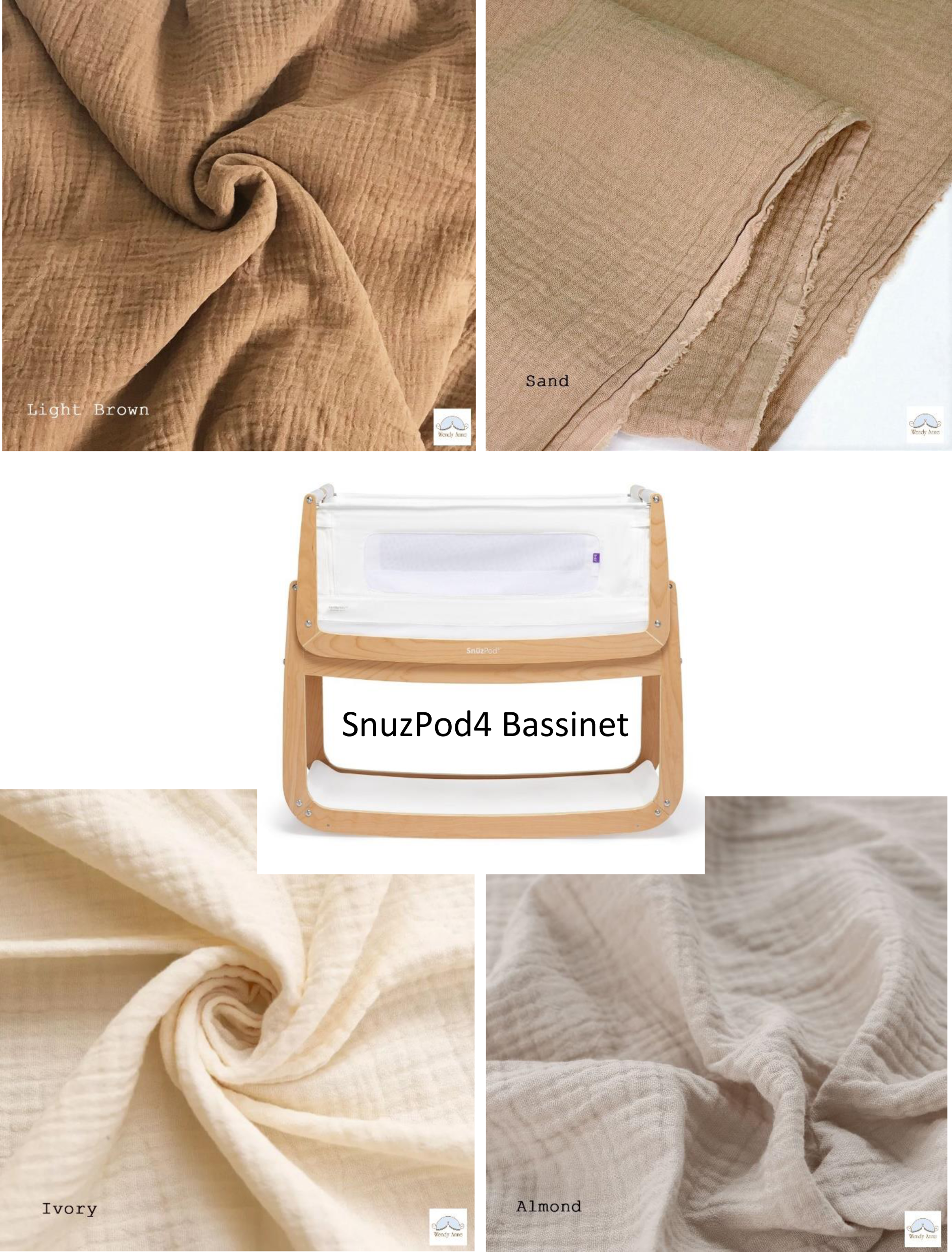 Maßgefertigtes Spannbettlaken aus Bio-Baumwollgaze für SnuzPod 4 Babywiege