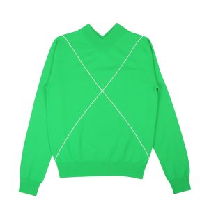 BOTTEGA VENETA grasgrüner V-Ausschnitt-Pullover mit Kontrastnähten – neu mit Etikett