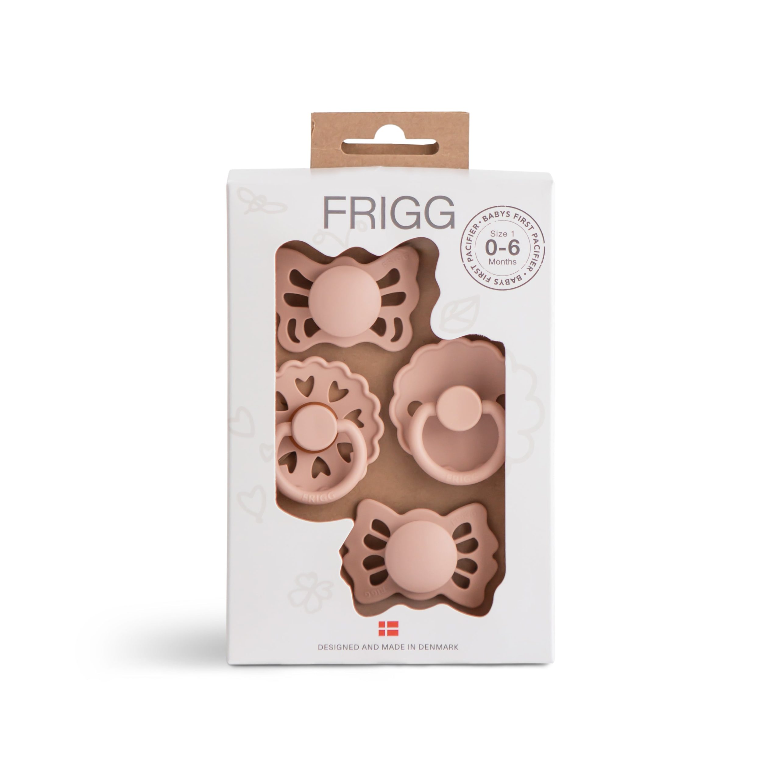 FRIGG Baby’s First Pacifier Floral Heart Babyschnuller – Altrosa, 4er-Pack