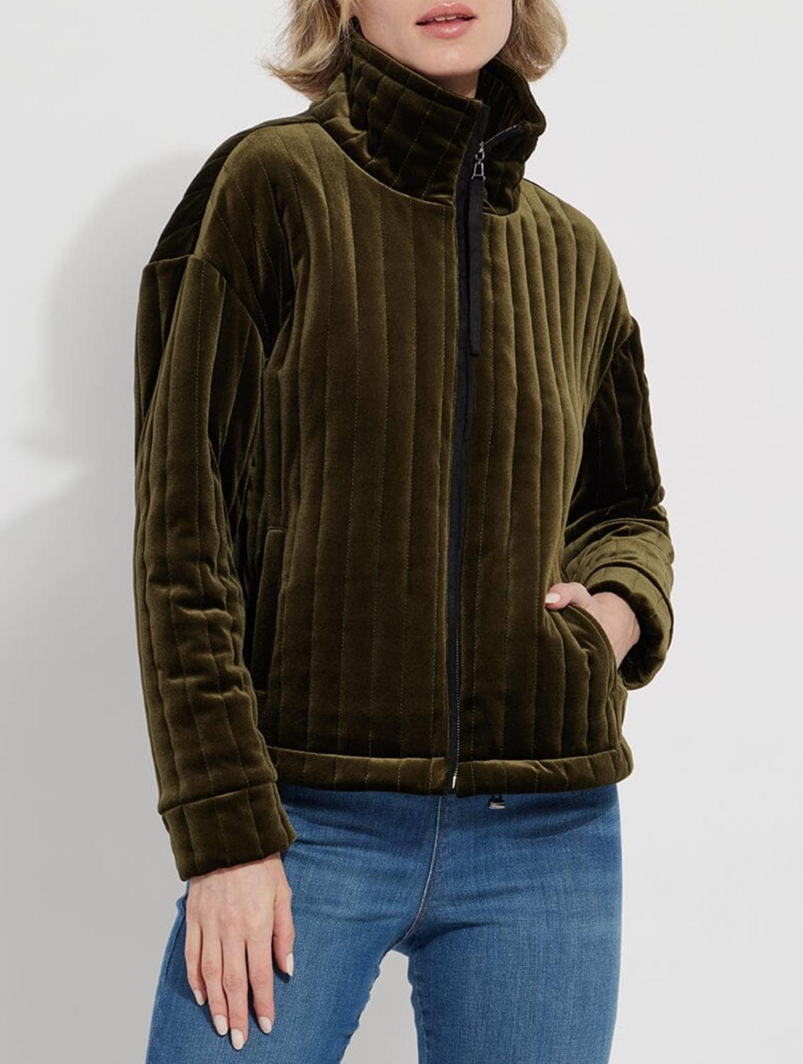 Shea gesteppte Samtjacke in Green Meadow
