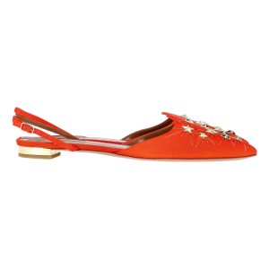 Aquazzura Slingback-Ballerinas aus orangefarbenem Satin mit Nietenverzierung