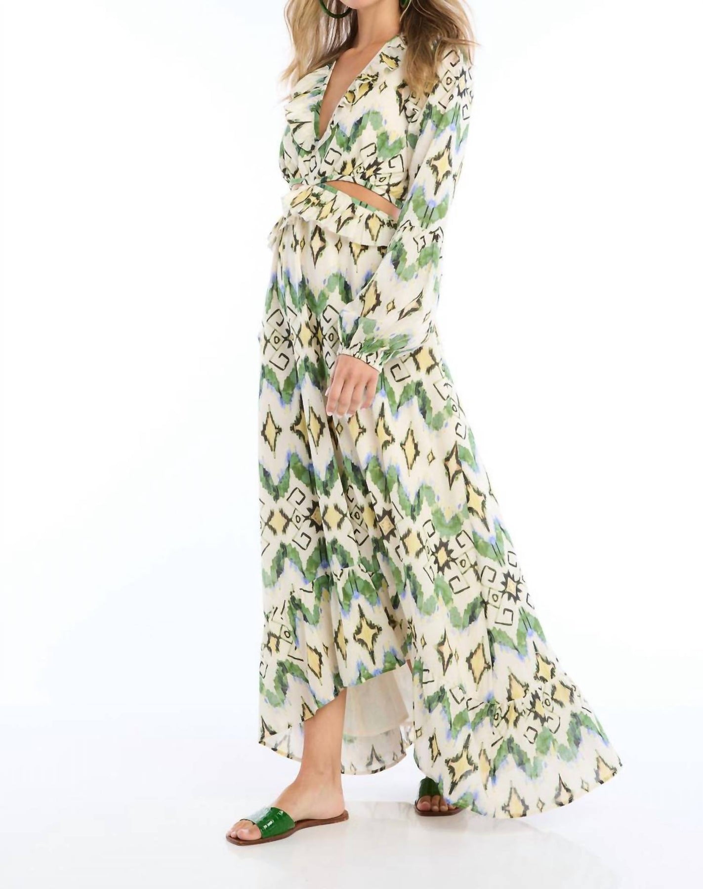 Everyly Maxikleid – Grün mit Ikatmuster