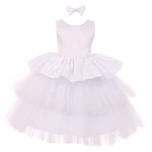 RainKids weißes Baby-Mädchen-Fest- und Blumenmädchenkleid aus Satin und Tüll mit Strass, 6–24 Monate