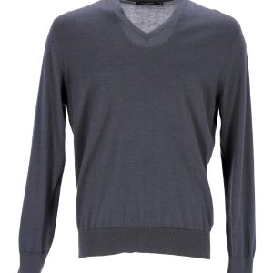 Ermenegildo Zegna Pullover – V-Ausschnitt, Grau, Kaschmir, 7748640571452