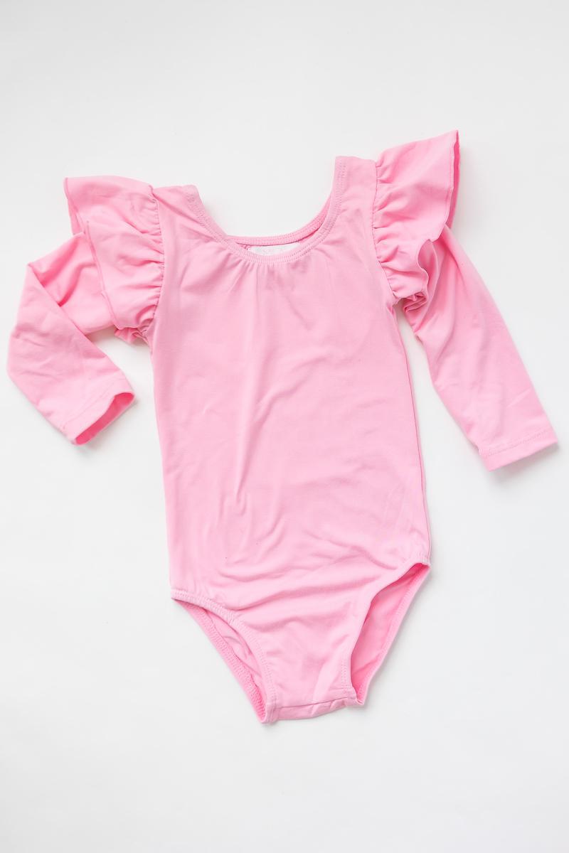 Bubblegum Gymnastikbody – lange Flügelärmel, Rosa