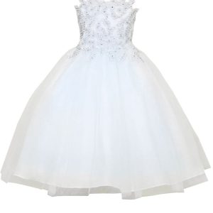 Blumenmädchenkleid mit goldbesticktem Oberteil und Tüll-Überrock, Größe 2