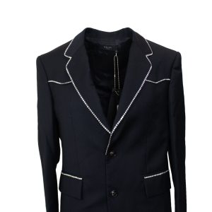 Schwarze einreihige Jacke mit Kristallbesatz