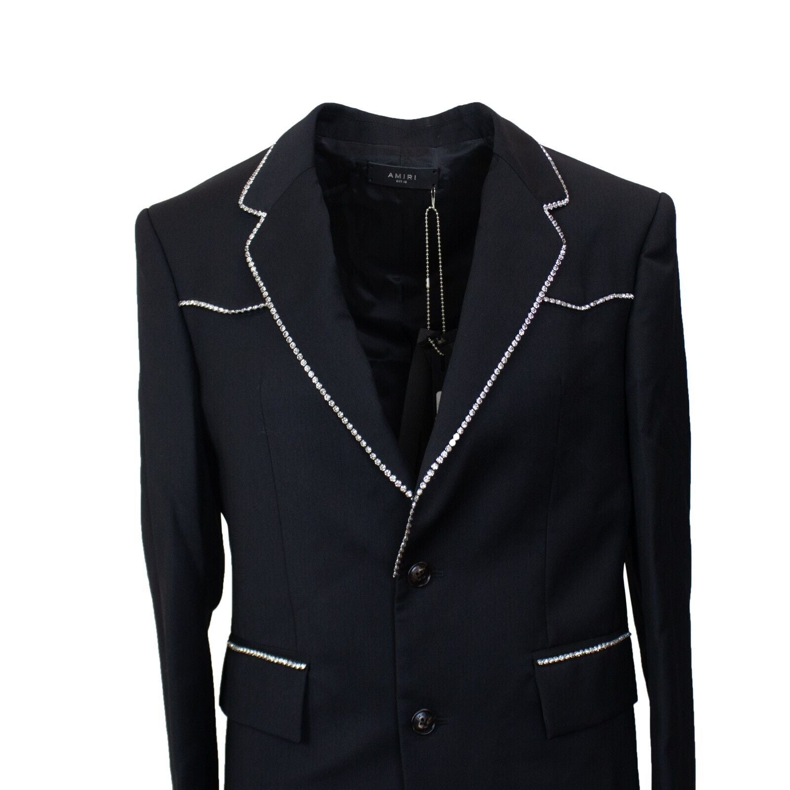 Schwarze einreihige Jacke mit Kristallbesatz