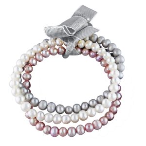 Mimi & Max Set aus drei Armbändern mit weißen, rosa und grauen Süßwasser-Zuchtperlen und Band, 5–5,5 mm