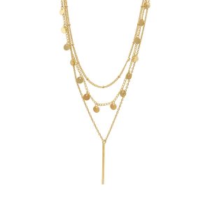 Anlaufbeständiges mehrlagiges Halsketten-Set im Design Triplet Confetti and Bar, mit 14 K Gold vergoldet