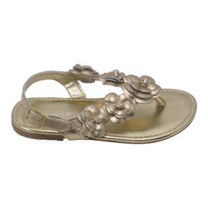 Mädchen-Zehentrenner-Sandalen mit Blütenverzierung und Schnalle – Goldfarben, Größen 11–4