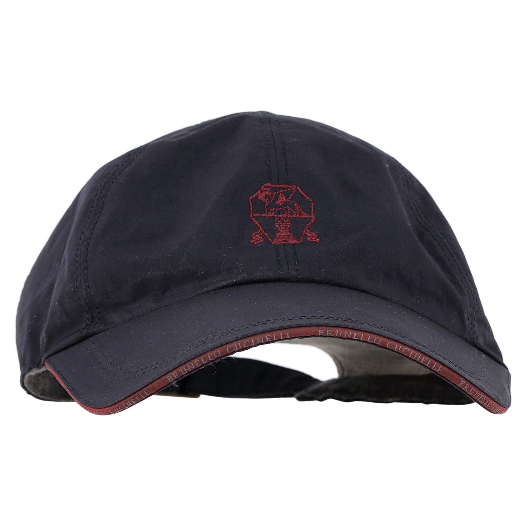 Brunello Cucinelli Kappe mit gesticktem Wappen aus marineblauem Polyester