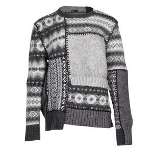 Alexander McQueen Patchwork Fair Isle Pullover aus grauer Wolle