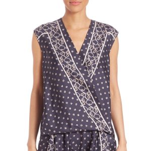 Oberteil mit Seidenschal-Druck – Marineblau