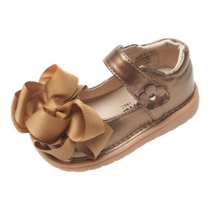 Mooshu Trainers Baby-Mädchen-Mary-Jane-Schuhe mit Schleife und Quietschfunktion in Bronze, Größen 3–4