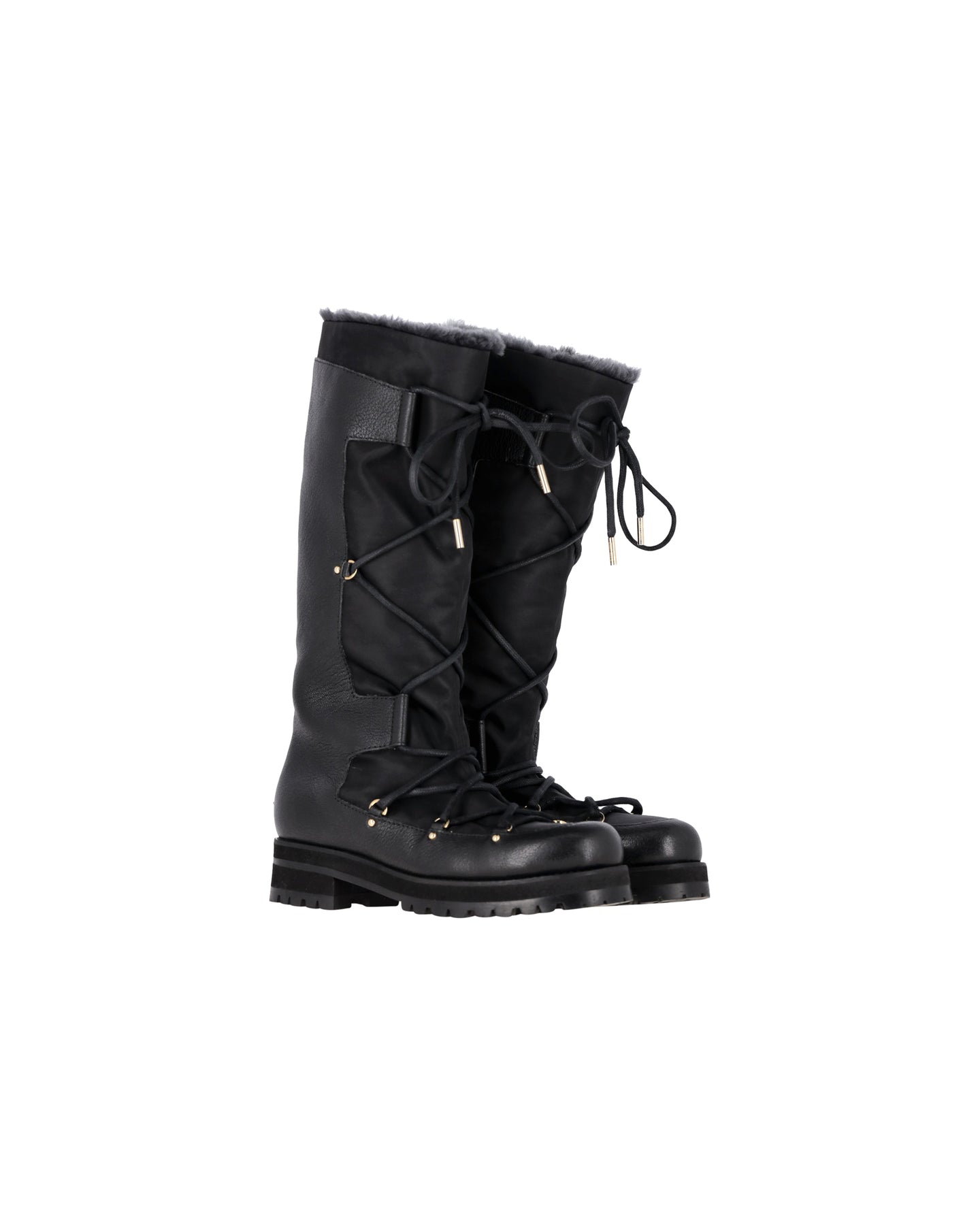 Jimmy Choo Schneestiefel aus schwarzem Leder mit Kaninchenfellfutter