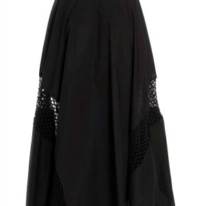 -Detailed Rock – hoher Bund, Cut-outs, Damen, Schwarz, Maxi-Länge