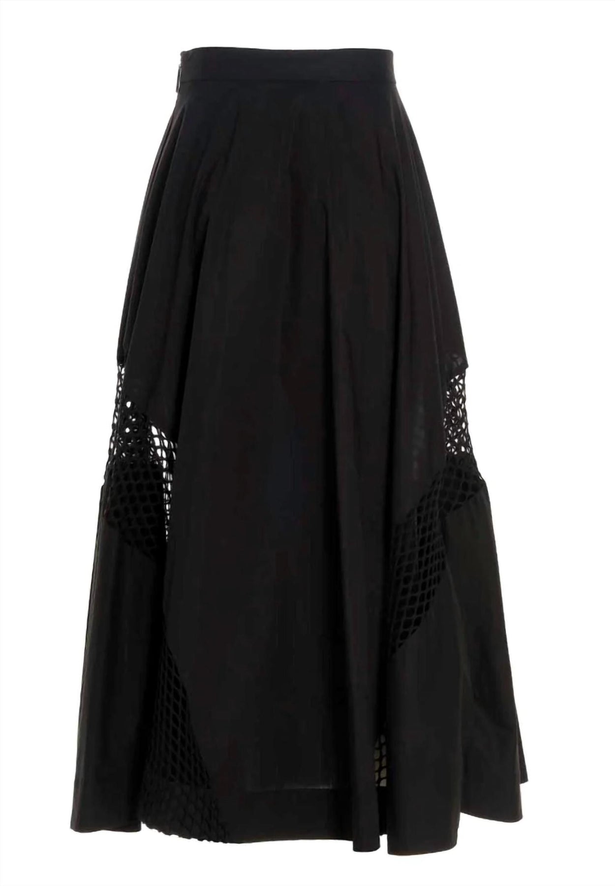 -Detailed Rock – hoher Bund, Cut-outs, Damen, Schwarz, Maxi-Länge