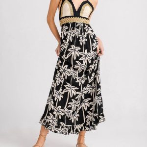 Maxikleid – gehäkelt, Schwarz
