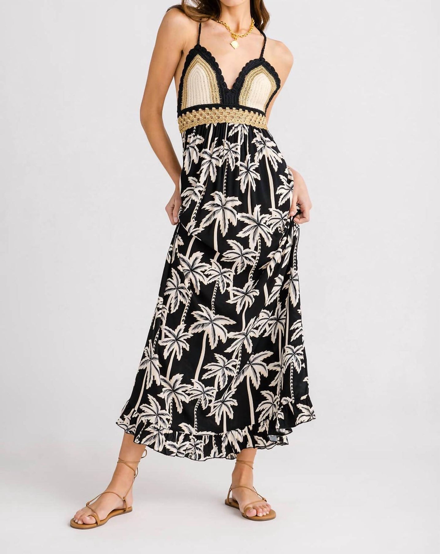 Maxikleid – gehäkelt, Schwarz